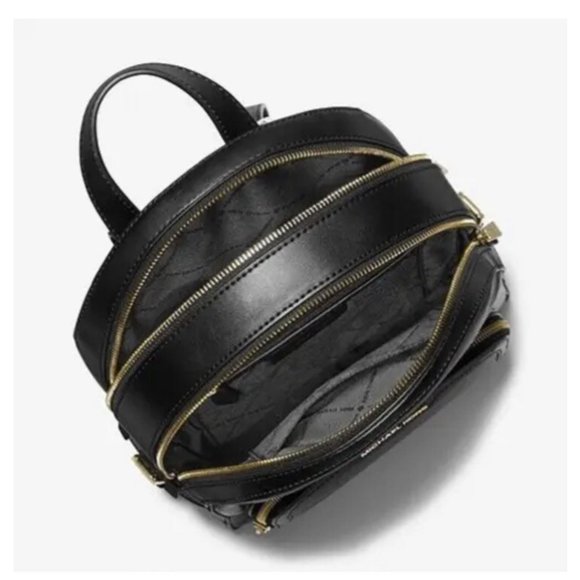New Michael Kors Jaycee Medium Zip Pocket Backpack Leather Black